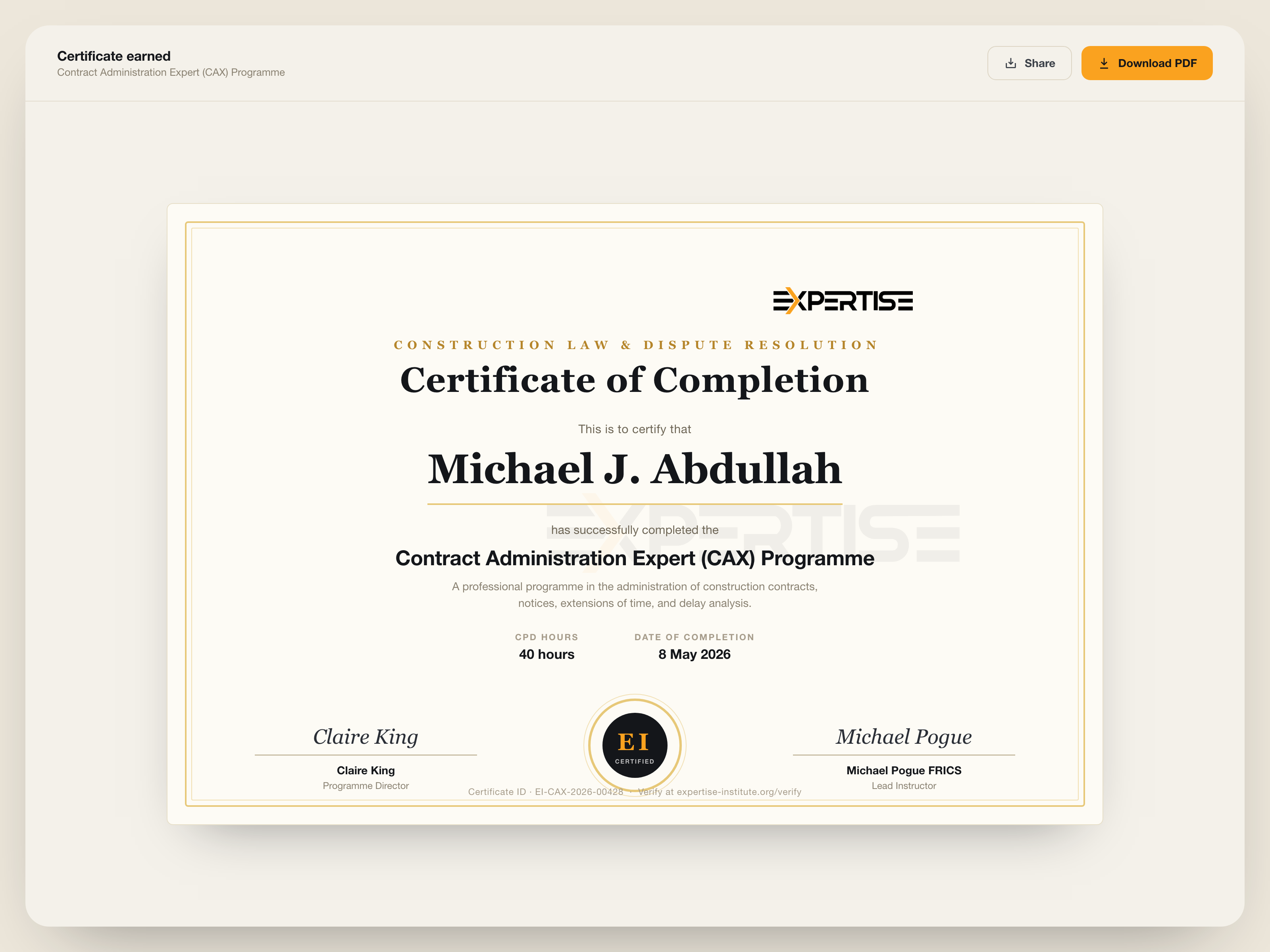 Certificate of completion